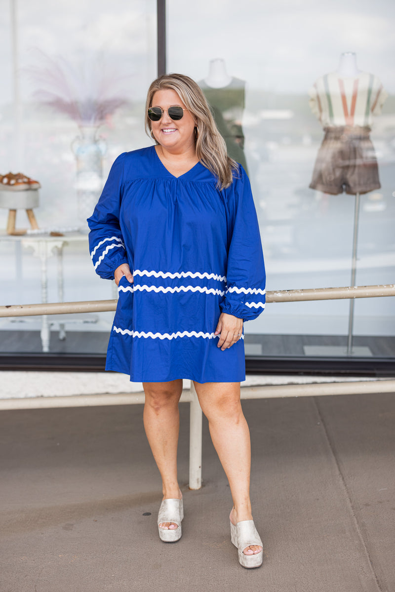 royal blue ric rac shift dress