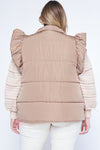 plus size ruffle sleeve puffer vest