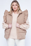 plus size ruffle sleeve puffer vest