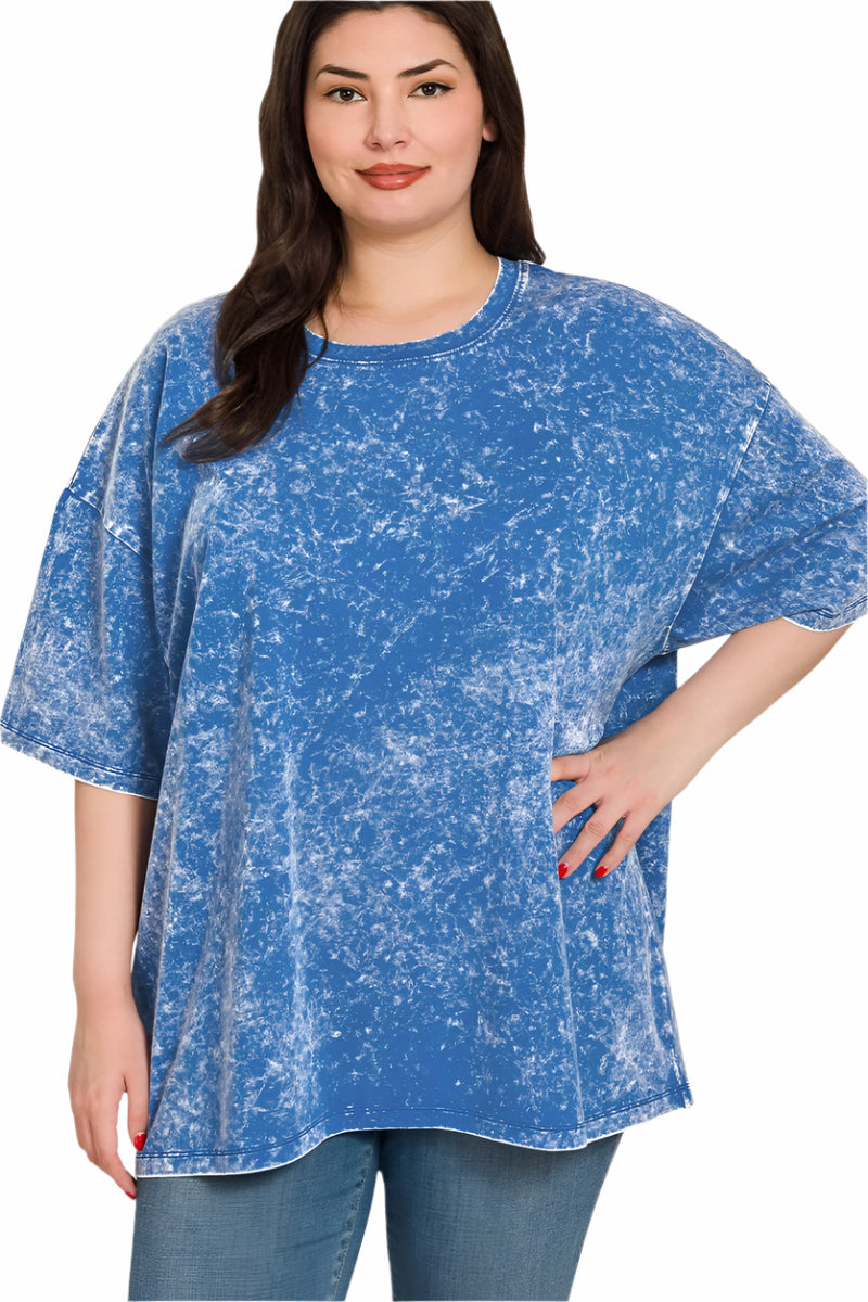 Women's plus size washed royal  blue boyfriend oversized tee