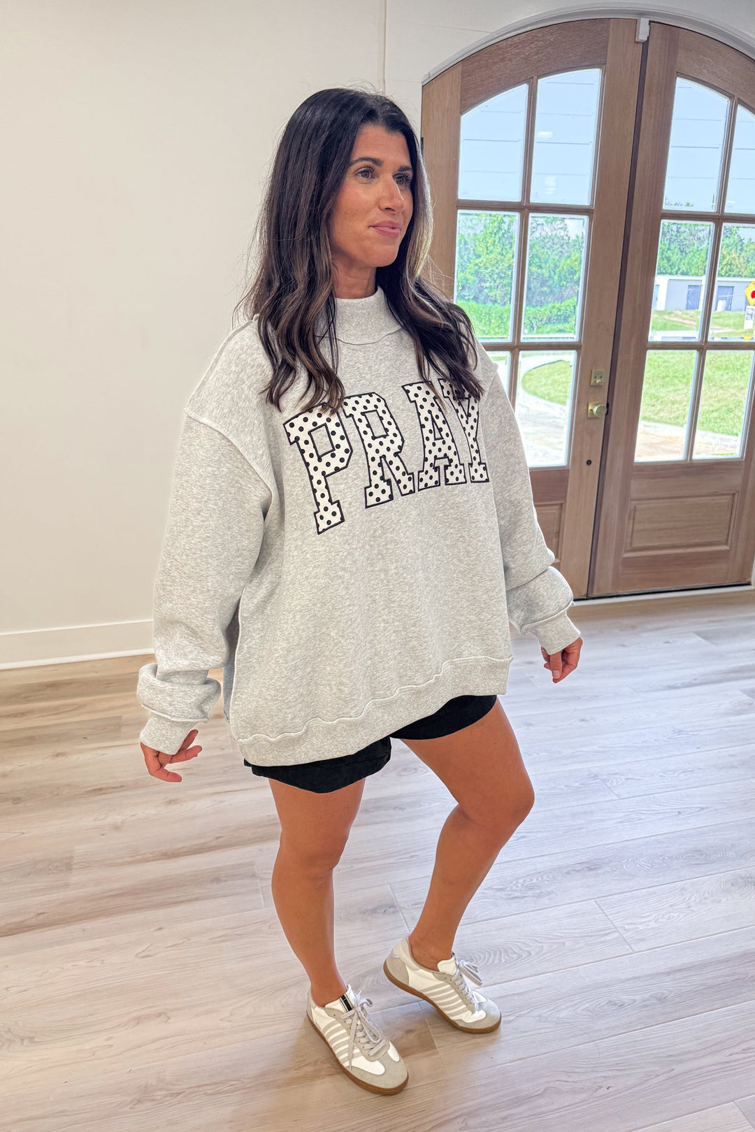 PRAY Polka Dot Grey Mock Neck Sweatshirt