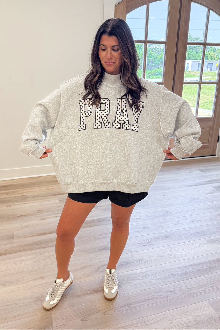 PRAY Polka Dot Grey Mock Neck Sweatshirt
