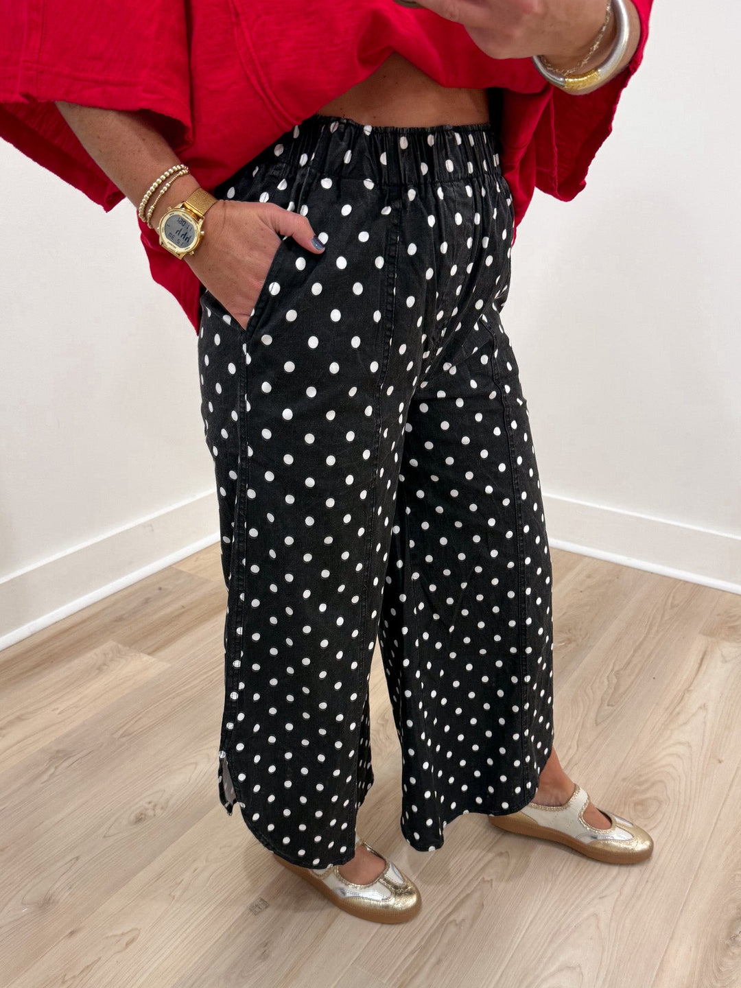 polka dot black and white pants lovlov