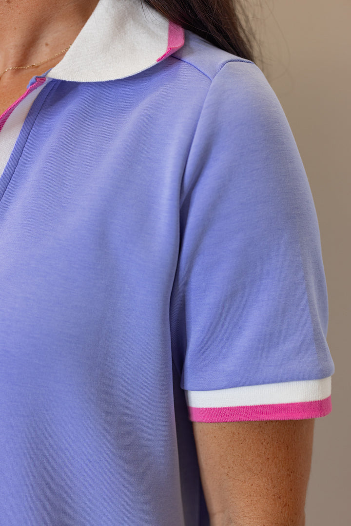 blue pink polo preppy shirt dress