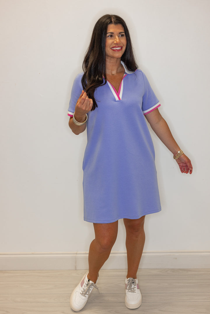 blue pink polo preppy shirt dress