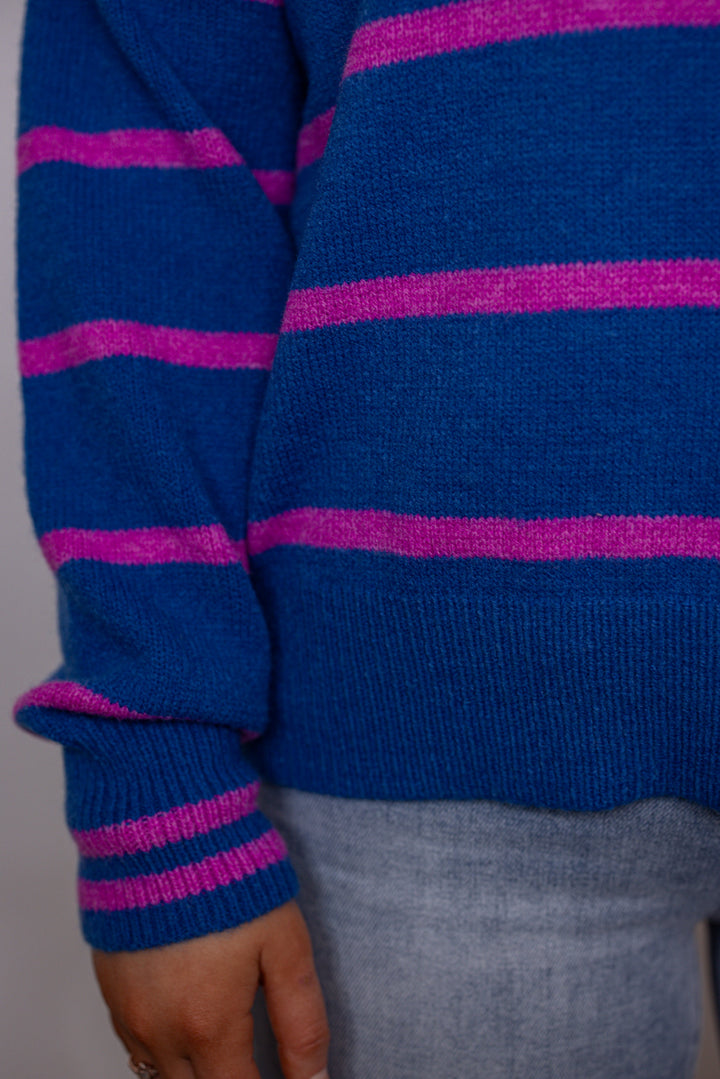 blue pink stripe collared sweater