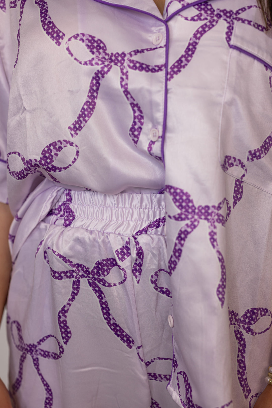 purple bow satin pajama top