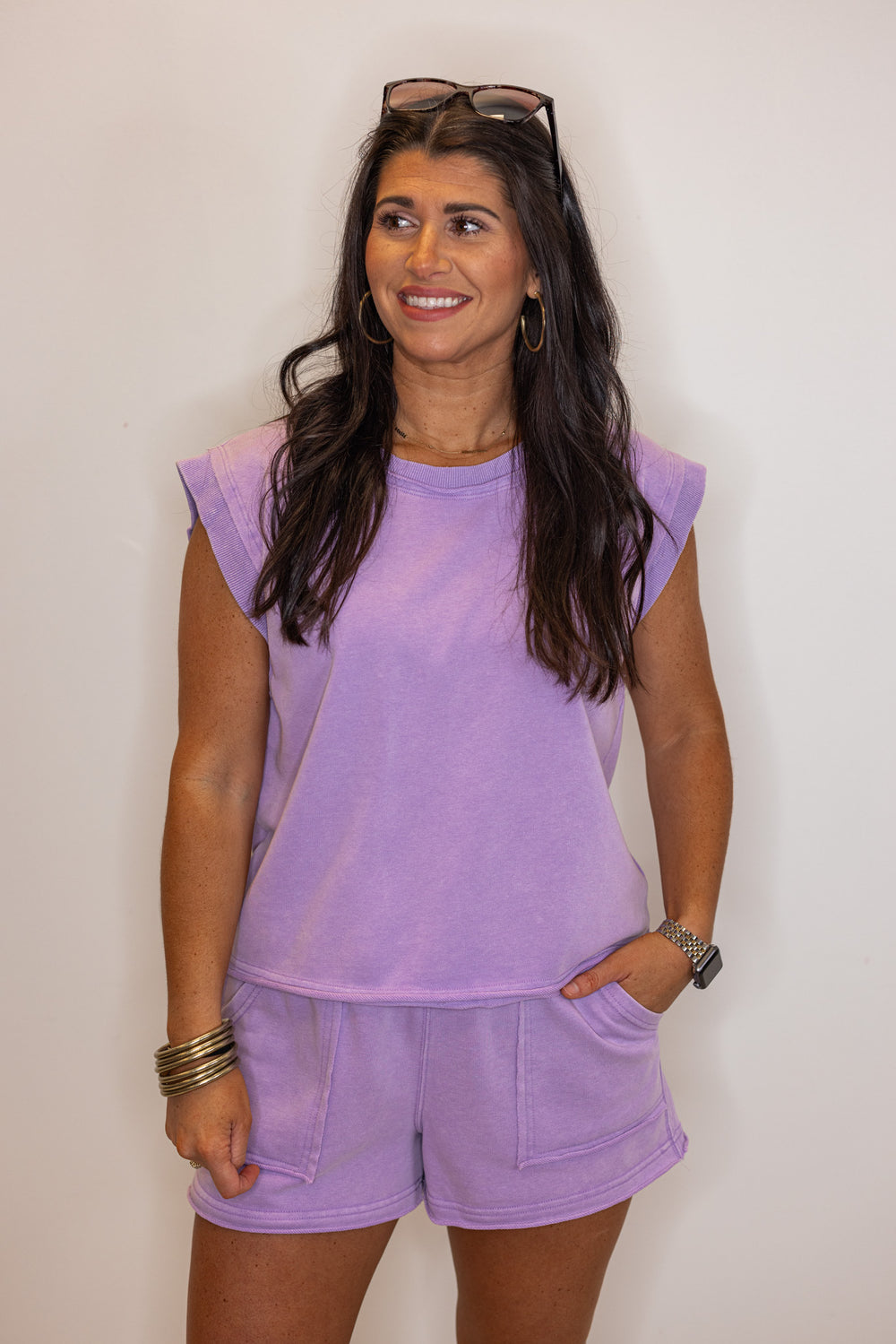 cotton lavender casual shorts set