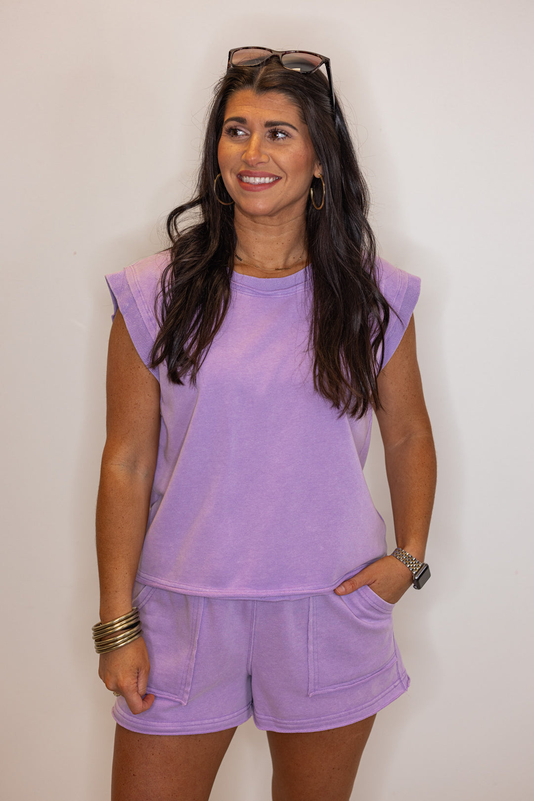 cotton lavender casual shorts set