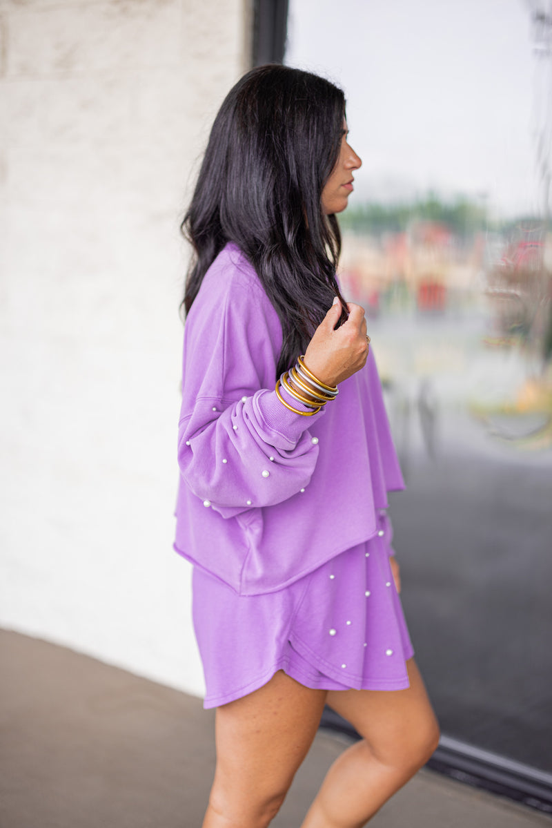 purple pearl embellished cropped pullover