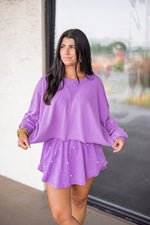 purple pearl embellished cropped pullover