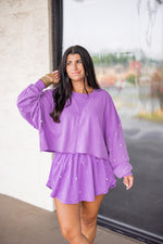 purple pearl embellished cropped pullover