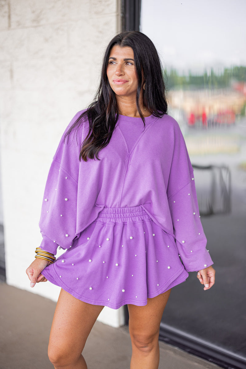 purple pearl embellished cropped pullover