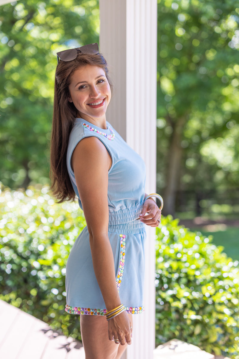 queen of sparkles blue rainbow trim tank