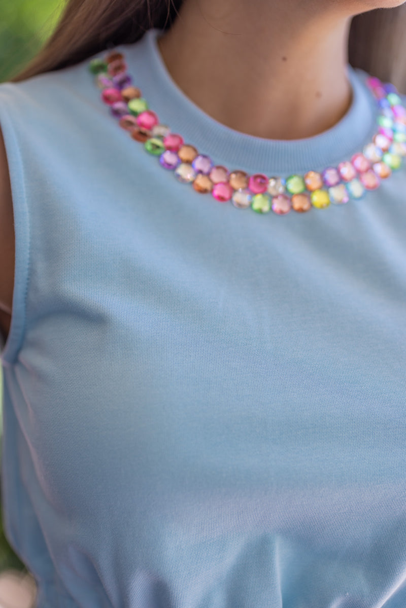 queen of sparkles blue rainbow trim tank