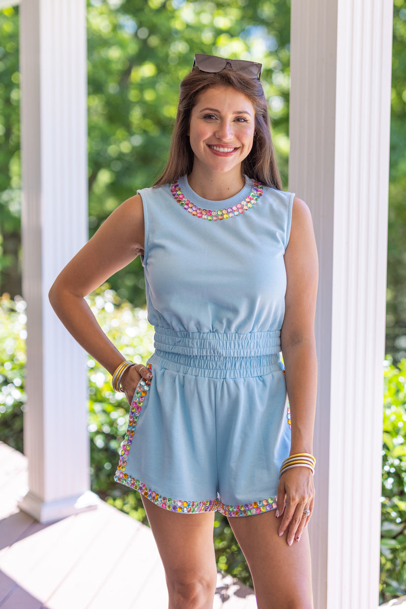 queen of sparkles blue rainbow trim tank