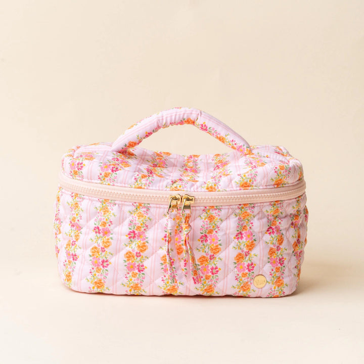 floral quilted cosmetic bag zipper