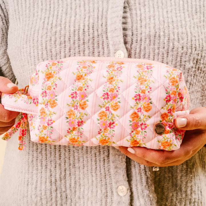 quilted floral pink cosmetic case