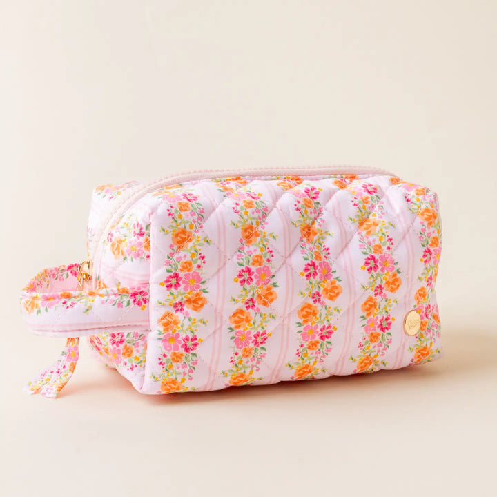 quilted floral pink cosmetic case
