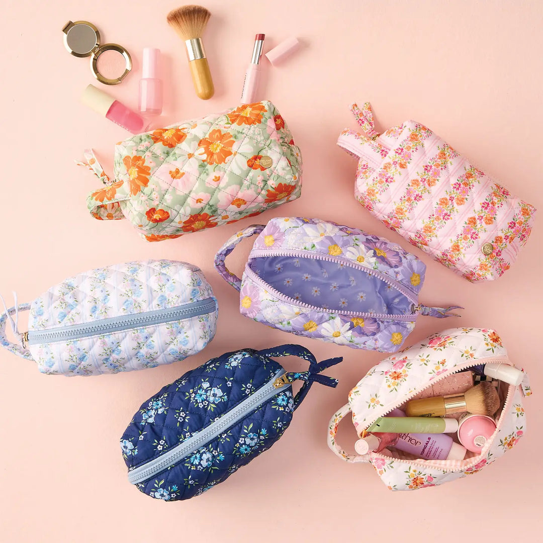 quilted floral pink cosmetic case