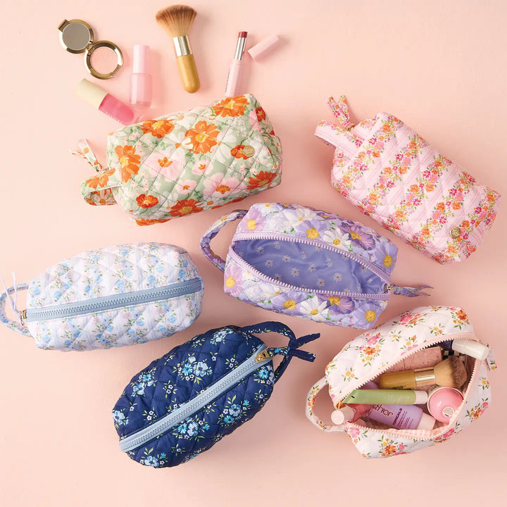 quilted floral pink cosmetic case