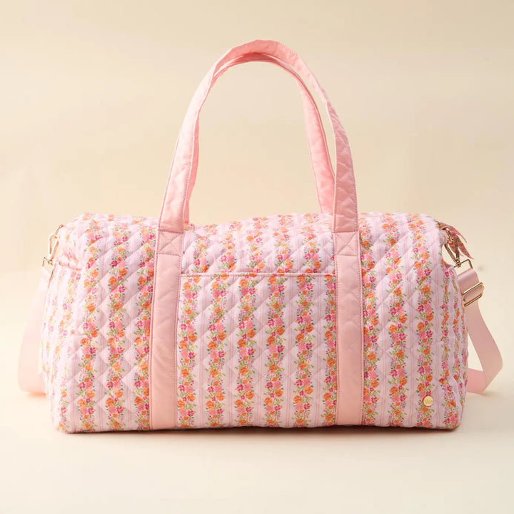 the darling effect quilted floral weekender bag