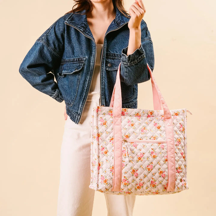 quilted tote bag airport approved floral