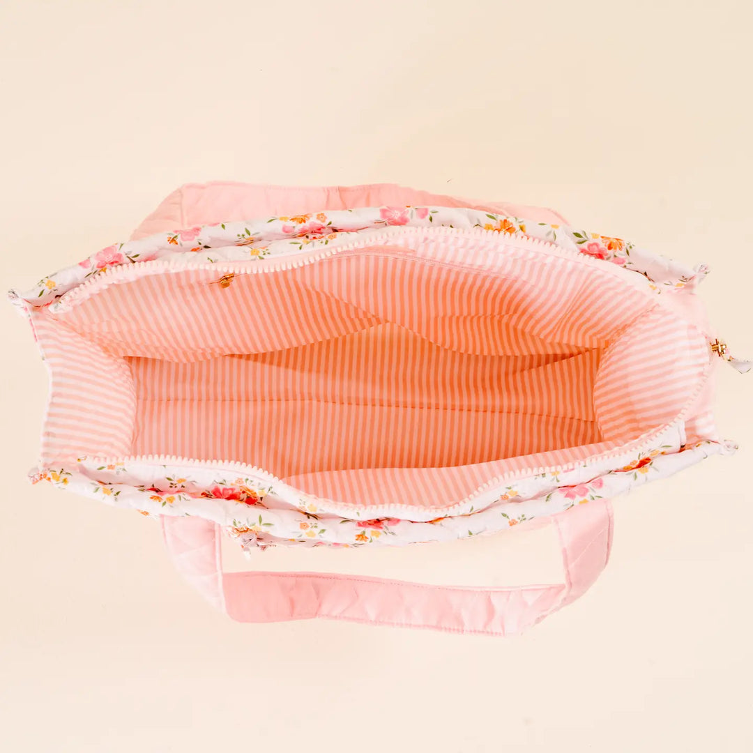 quilted tote bag airport approved floral