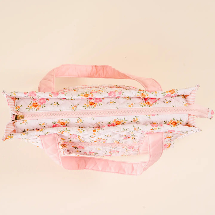 quilted tote bag airport approved floral