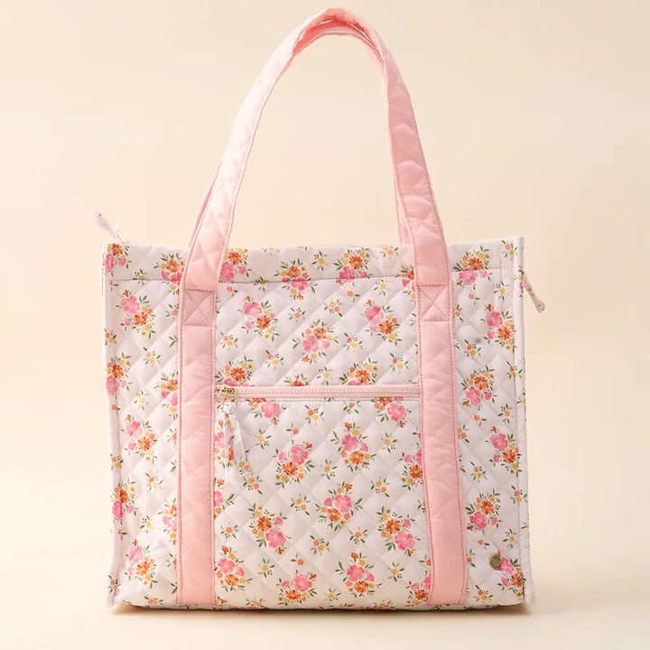 quilted tote bag airport approved floral