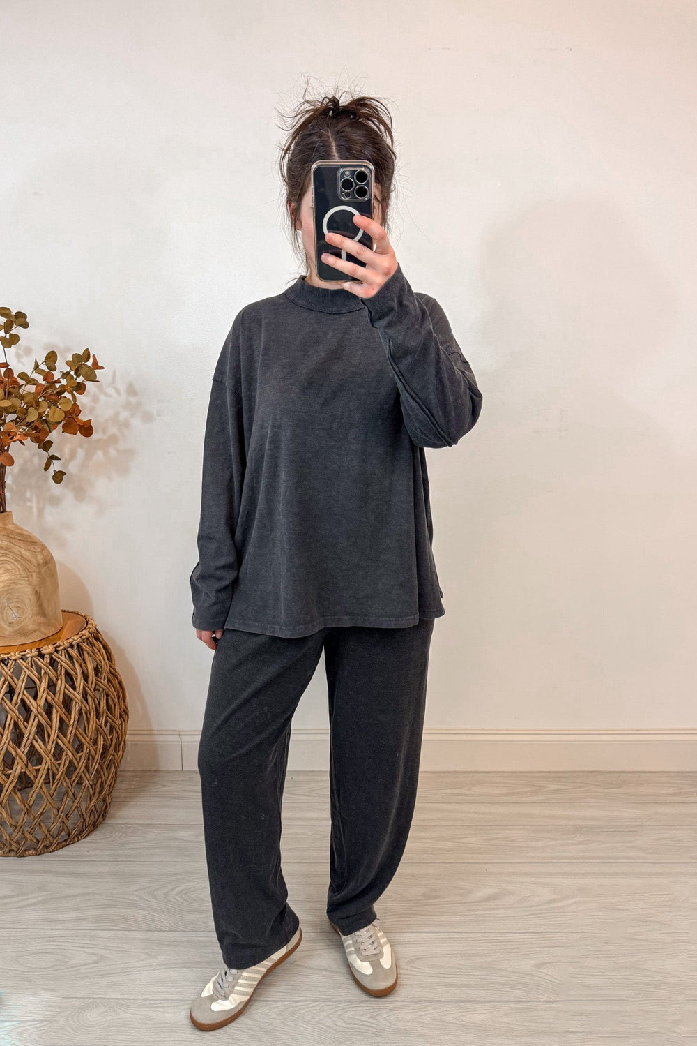 rae mode black mock neck matching pants set full