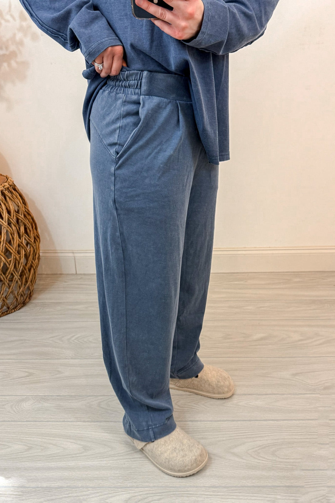 rae mode blue mock neck matching pants set waistband