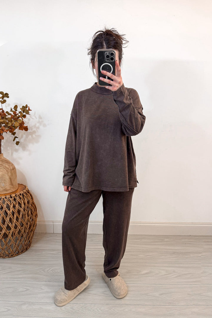 rae mode espresso brown mock neck matching pants set
