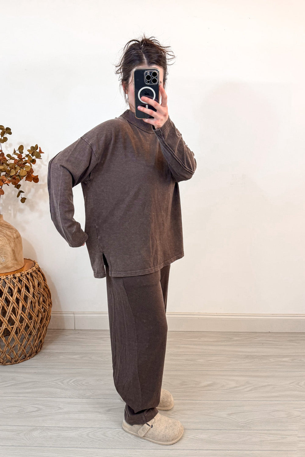 rae mode espresso brown mock neck matching pants set width