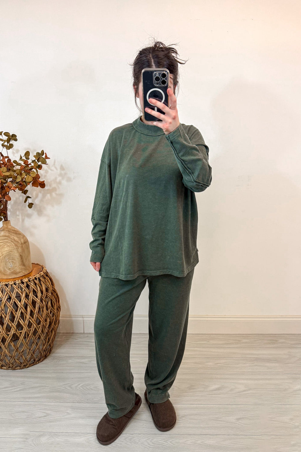 rae mode forest green mock neck matching pants set full