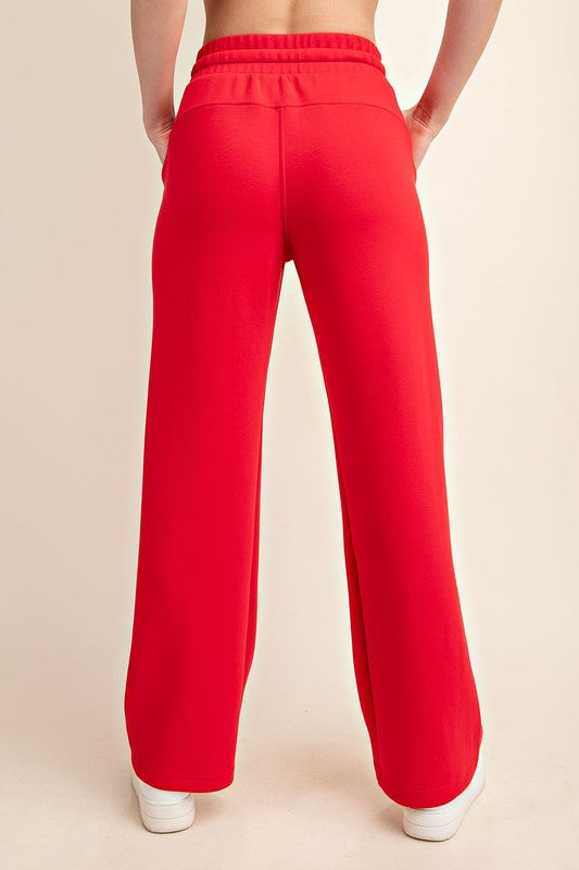 Rae Mode True red scuba knit straight leg elastic waist pants