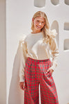 Jodifl Red and green plaid wide leg flannel palazzo pants