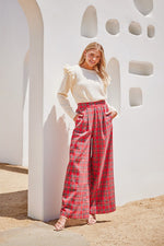 Jodifl Red and green plaid wide leg flannel palazzo pants