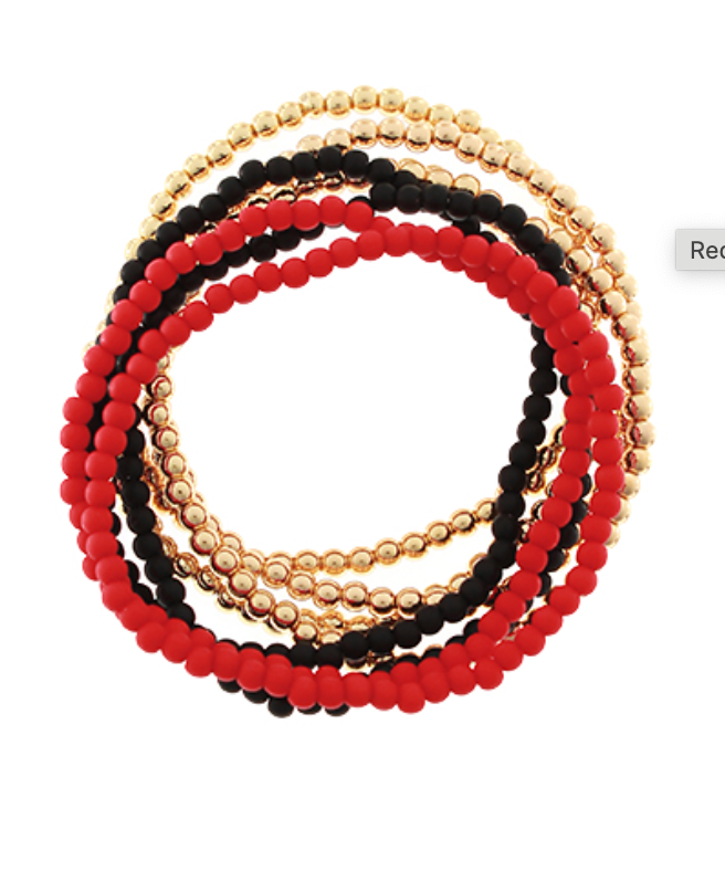Red black dainty bracelet set