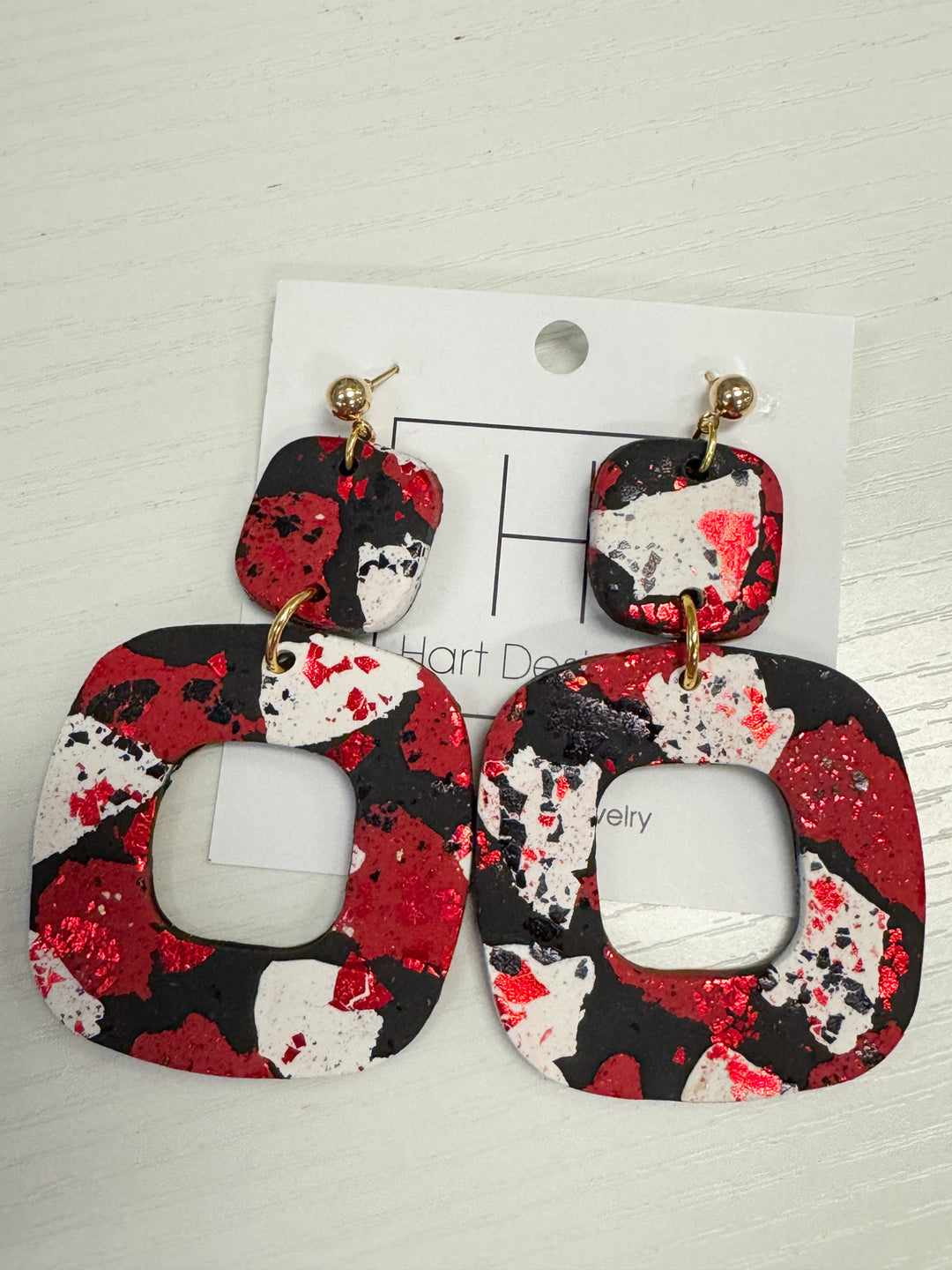 red black gameday clay earrings