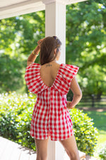 red white gingham babydoll romper