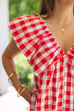 red white gingham babydoll romper