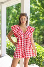 red white gingham babydoll romper