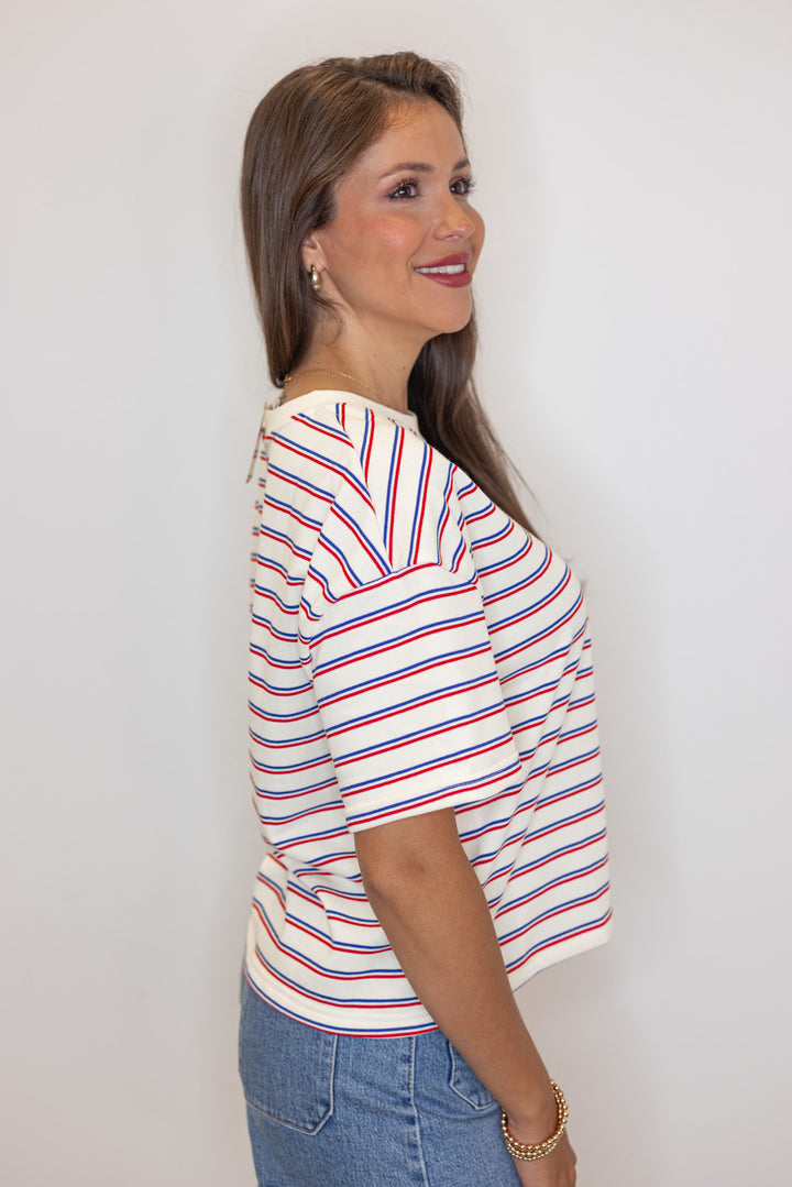 red blue stripe tee shirt