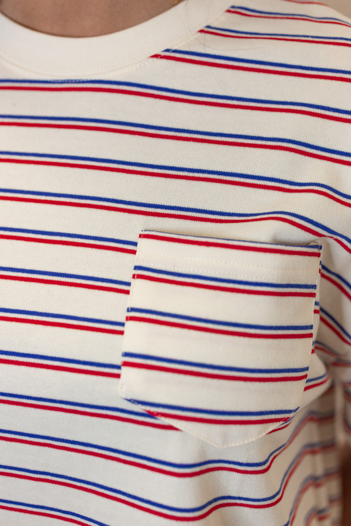red blue stripe tee shirt