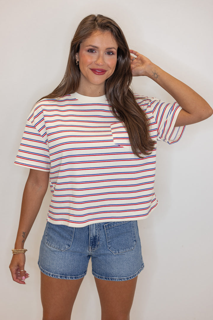 red blue stripe tee shirt