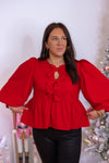 cotton red bow peplum top