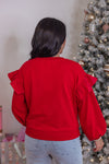 red bow ruffle sleeve sweatshirt top