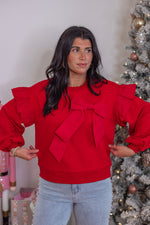 red bow ruffle sleeve sweatshirt top