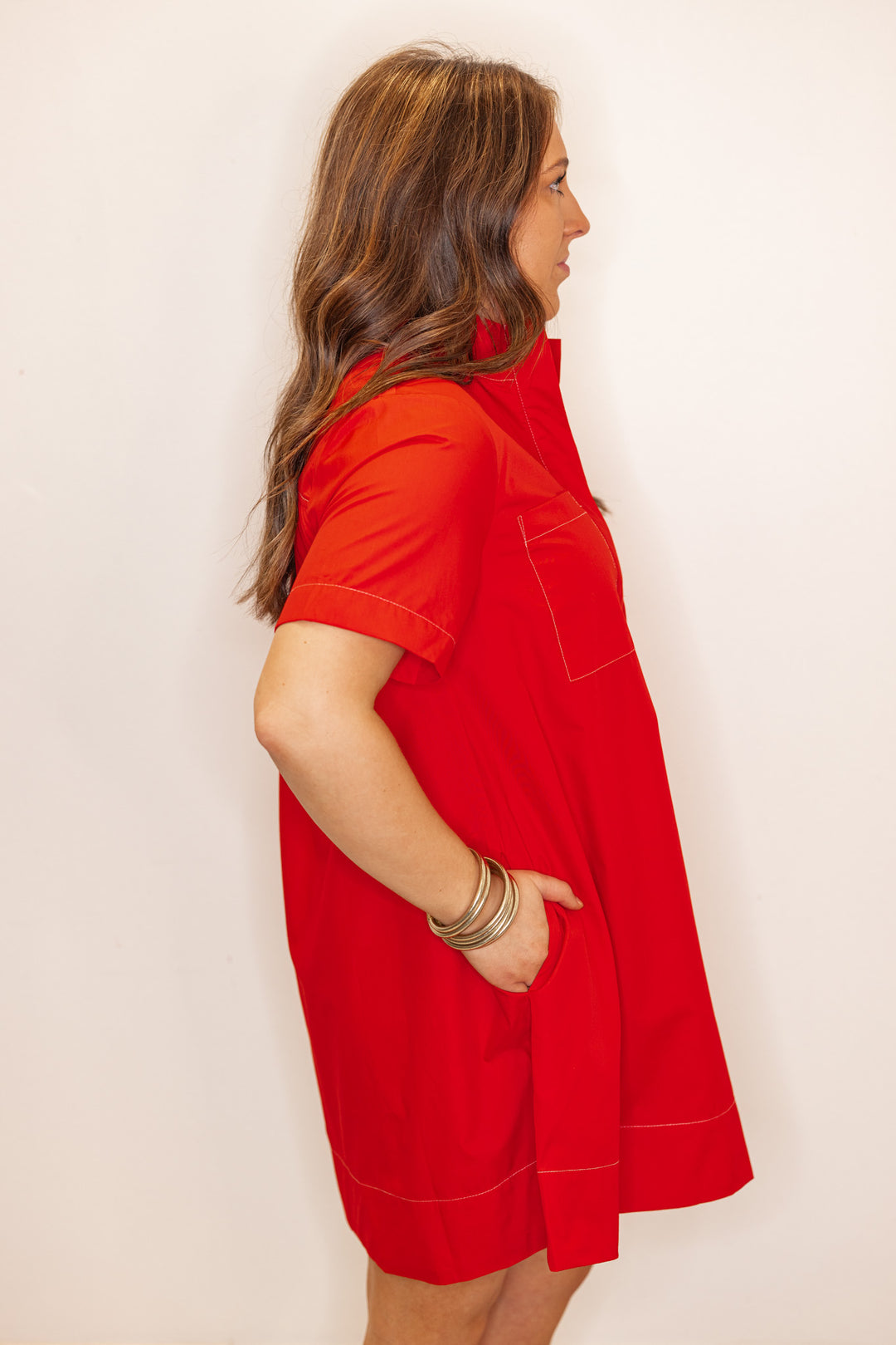 casual red cotton swing dress